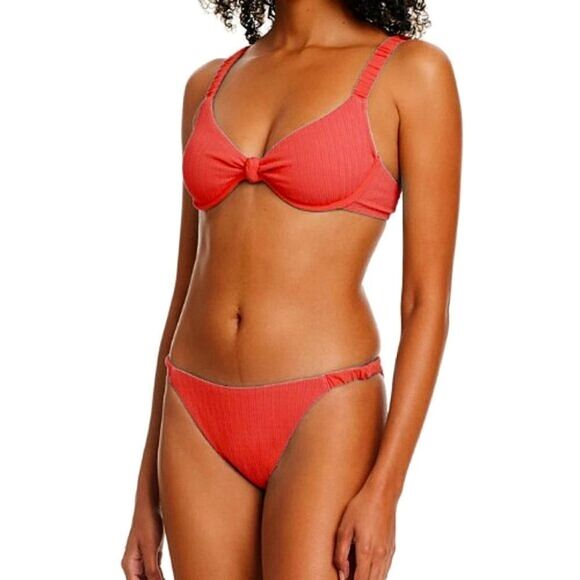 Sanctuary Swim Women's Watermelon Sugar Red Sandbar Solids Bikini Set Size Large